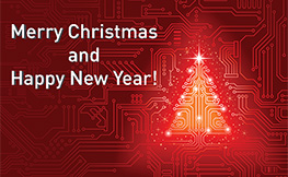 Merry Christmas and Happy New Year - Christmas tree image looking like a printed circuit board